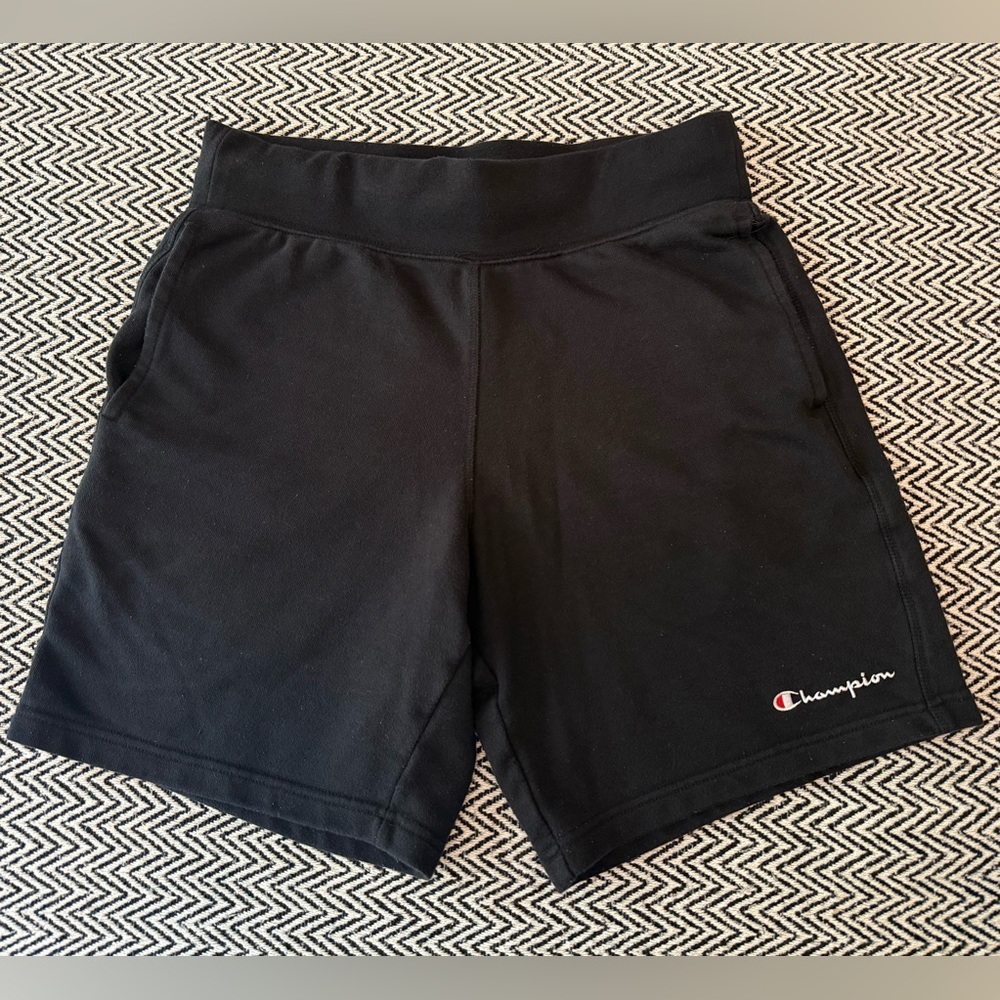 Champion French Terry Shorts Men's Black Drawstring Lounge Cotton Gym